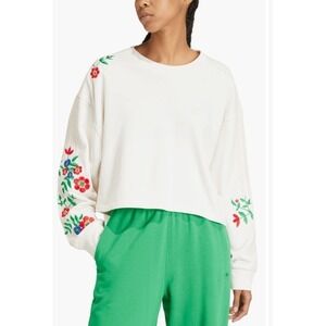 Adidas‎ Floral Embroidered Sweatshirt Cropped Boho Streetwear Medium